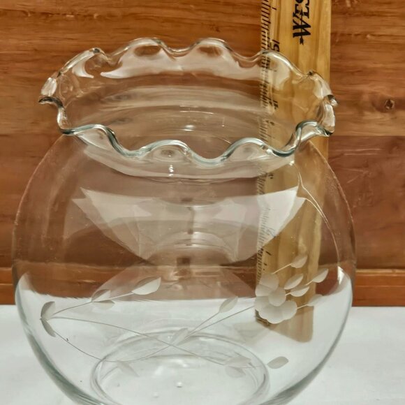Princess House Heritage Rose Bowl 5in Flower Vase etched ruffle edge crystal vtg - Picture 4 of 4